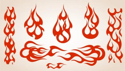 Red flame elements set, vector illustration 스톡 일러스트