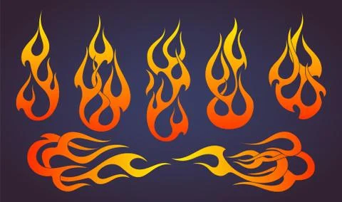 Red flame elements set, vector illustration 스톡 일러스트