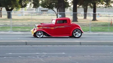 Red Flamed Deuce Coupe Stock Footage 279865142