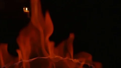 Red flames in darkness close-up Stock Footage 76687425