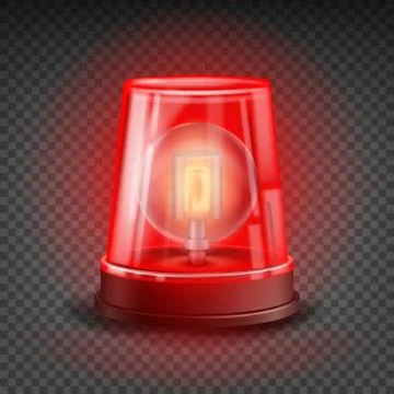 Red Flasher Siren Vector. Realistic Object. Light Effect. Beacon For Police Cars 스톡 일러스트