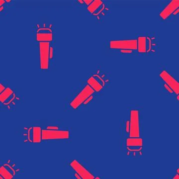 Red Flashlight icon isolated seamless pattern on blue background.  Vector Stock Illustration