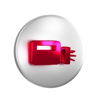 Red Flashlight icon isolated on transparent background. Silver circle button. Stock Illustration