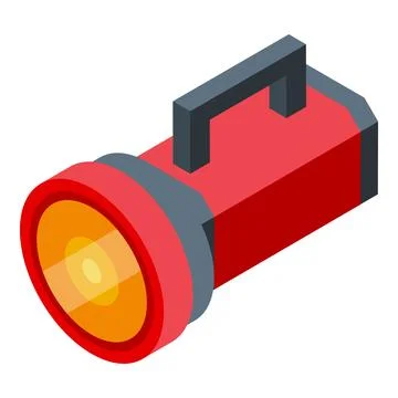 Red flashlight lighting up providing illumination in isometric view Stock Illustration