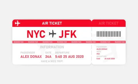 Red flat air ticket on white background. Vector illustration. Stock Illustration
