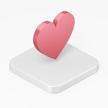 Red flat heart icon. 3d rendering square button key isometric view, interface Stock Illustration