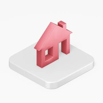 Red flat house icon. 3d rendering square button key isometric view, interface Stock Illustration