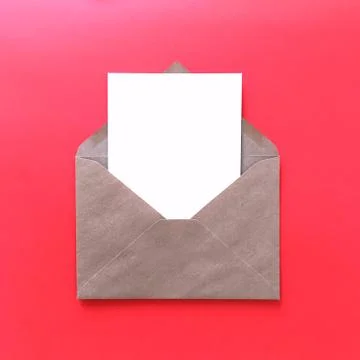 Red Flat Lay Blank Postcard with Envelope Mock Up Stock Photos
