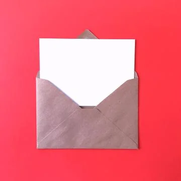 Red Flat Lay Blank Postcard with Envelope Mock Up Stock Photos