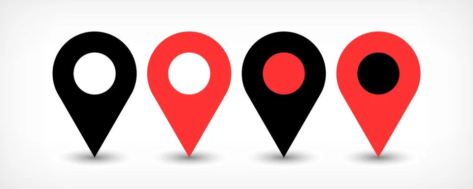 Red flat map pin sign location icon with shadow Иллюстрация