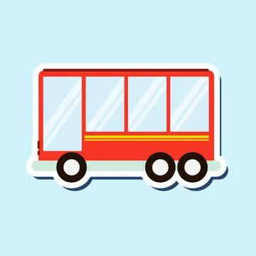 Red flat vector bus sticker 스톡 일러스트