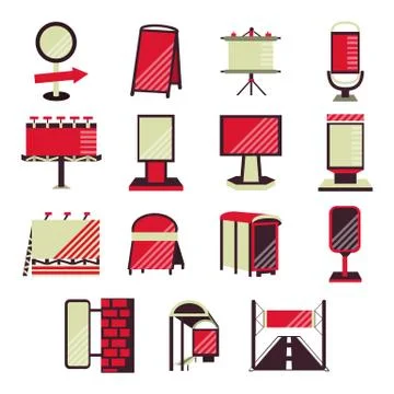 Red flat vector icons for outdoor advertising 스톡 일러스트