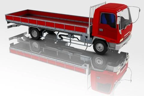 Red flatbed truck with reflection on neutral background Ilustración de archivo