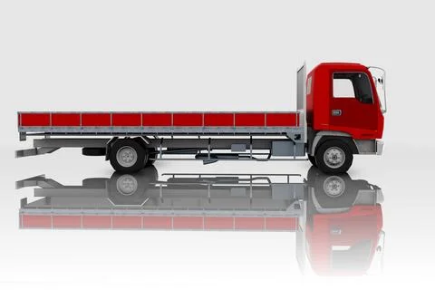 Red flatbed truck on white background 库存插图