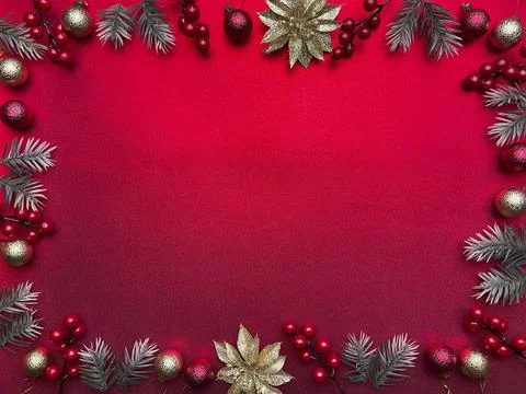 Red flatlay christmas background Stock Photos