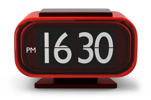 Red flip clock front view 3D render Stock Illustration