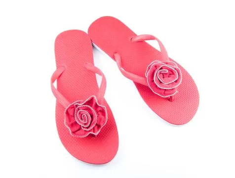 Red Flip Flops Isolated on White Stock Photos