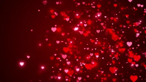 Red floating hearts background pink glowing bokeh, romantic depth, soft love par Stock Footage 340415285