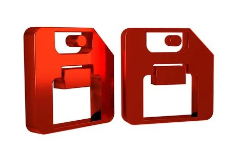 Red Floppy disk for computer data storage icon isolated on transparent back.. Stock Illustration