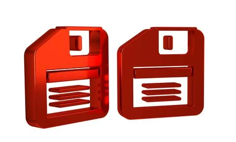 Red Floppy disk for computer data storage icon isolated on transparent back.. Stock Illustration