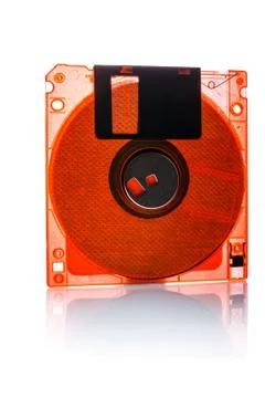 Red floppy disk. Old digital media isolated on white background Foto stock