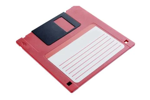 Red floppy disk. Old drive. Isolated on white background + clipping path Stock Photos