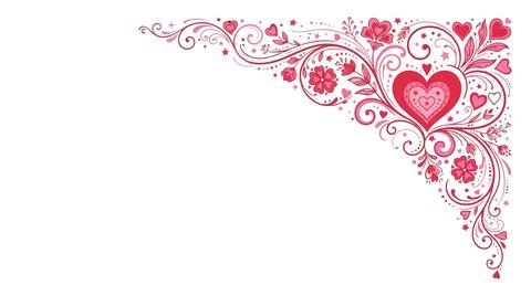 Red floral heart pattern with decorative swirls Stock Illustration