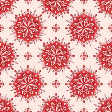 Red Floral Mandala Pattern on Cream Background Stock Illustration