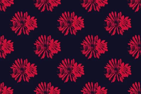 Red floral pattern on black background allover print design Stock Illustration