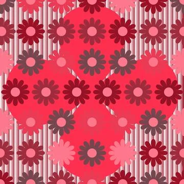 Red Floral Pattern with Pink Circles Иллюстрация