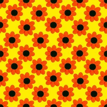 Red Floral Pattern on Yellow イラスト素材