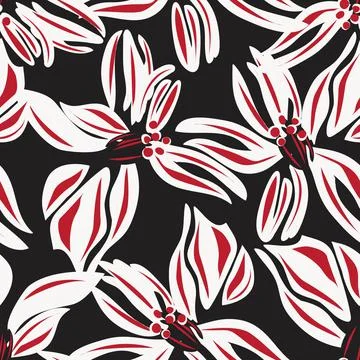 Red Floral Seamless Pattern Background Stock Illustration