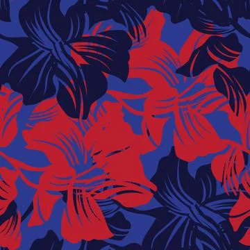 Red Floral Seamless Pattern Background Stock Illustration