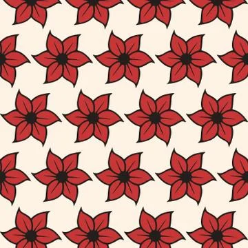 Red floral seamless pattern on white background - Ornamental vector Stock Illustration