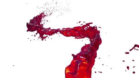 Red flow liquid like juice moves in slow motion . 3d render fluid cg slow motion Stock Footage