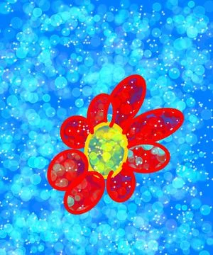 A red flower on a blue background Batik hand drawn. Stock Photos