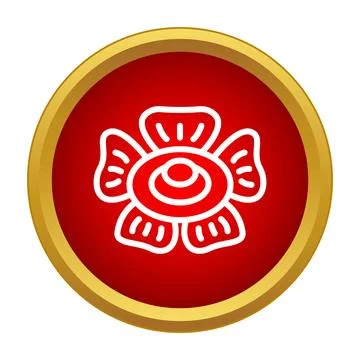 Red flower icon in gold bordered circle Stock Illustration
