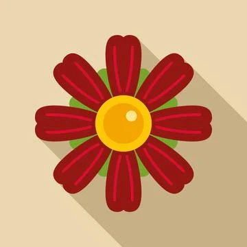 Red flower illustration with long shadow flat design Illustrazione stock