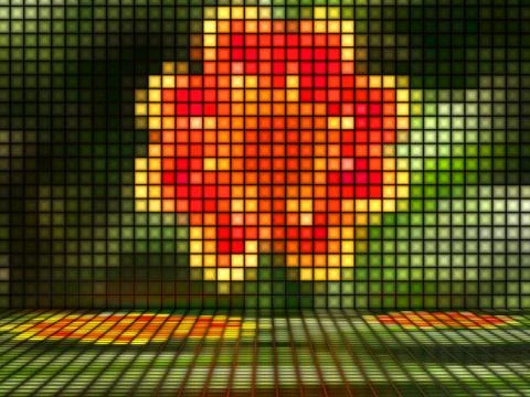 Red flower made out of light cubes Illustrazione stock