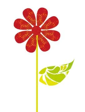 Red flower with ornaments isolated over white background. vector Ilustração Stock