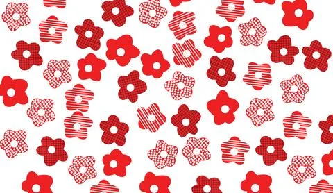 Red flower pattern background with abstract floral shapes and cute botanical Stock Illustration