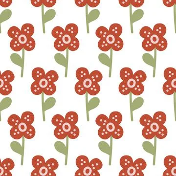 Red flower seamless pattern, daisy chamomile wild flower, organic background Illustrazione stock