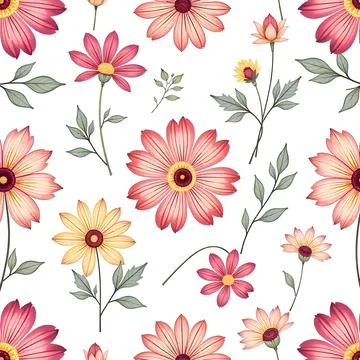 Red flower seamless vector pattern Stock Illustration