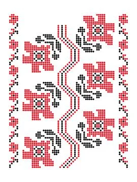 Red flower Ukrainian folk pattern in beaded style Stock Illustration