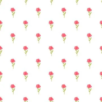 Red flower watercolor seamless pattern on white background Stock Illustration