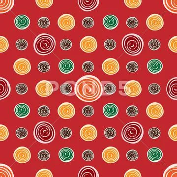 Red Flower Yellow Green Circles On Red Seamless Pattern Backgrou