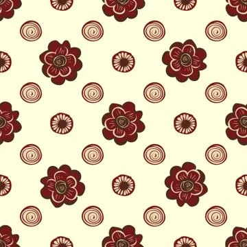 Red flowers and circles pattern natural seamless background Stock Illustration
