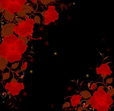 Red flowers on a black background Stock Illustration