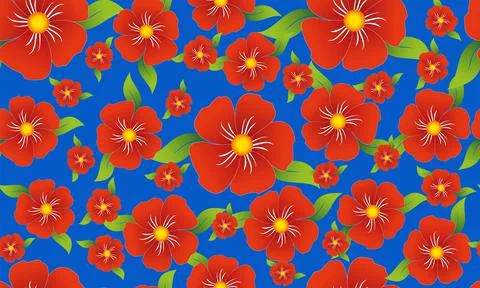 Red flowers on blue background Stock Illustration