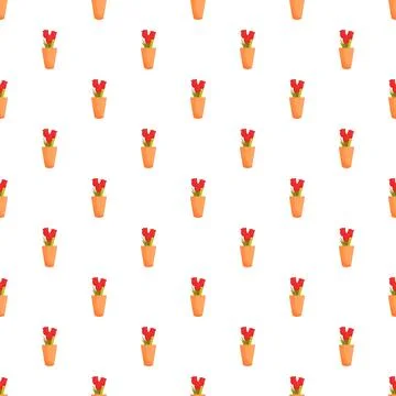 Red flowers in pot repeating seamless pattern background Stock Illustration